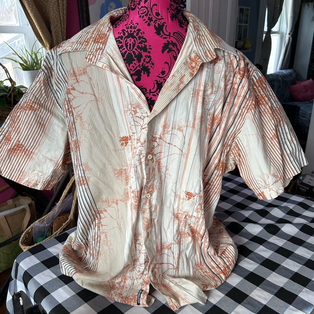 Point Zero Men's Casual Cream and Orange Shirt